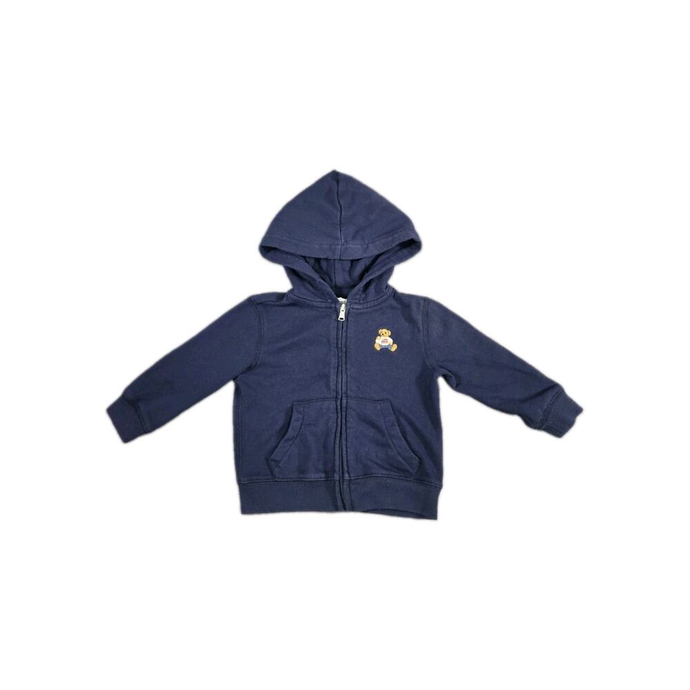 Ralph Lauren Bear Full Zip Hoodie Baby Boy Sz 12M Embroidered Blue Toddler C10